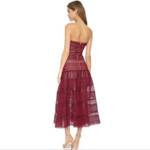 Self Portrait Sculpted Strapless Dress in Burgundy Maroon - Size 2